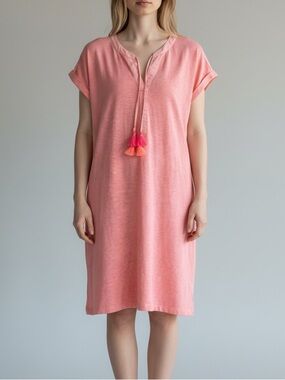 NWT Vineyard Vines Coral Pink Cotton Tassel V-Neck Swim Coverup Dress